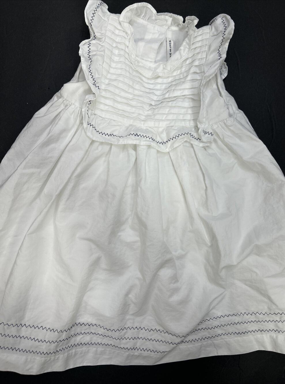 Janie and Jack Baby Girl White Pleated Dress Blue Trim Bloomer 18-24 Mth NWOT